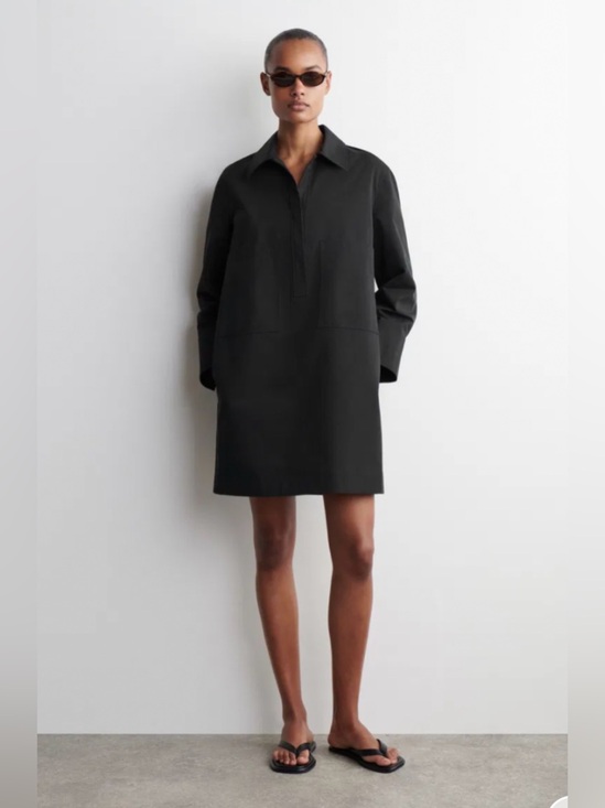 COS Dresses & Skirts - COS Black 100% Cotton Utility Mini Shirt Dress Minimalist Shift Dress